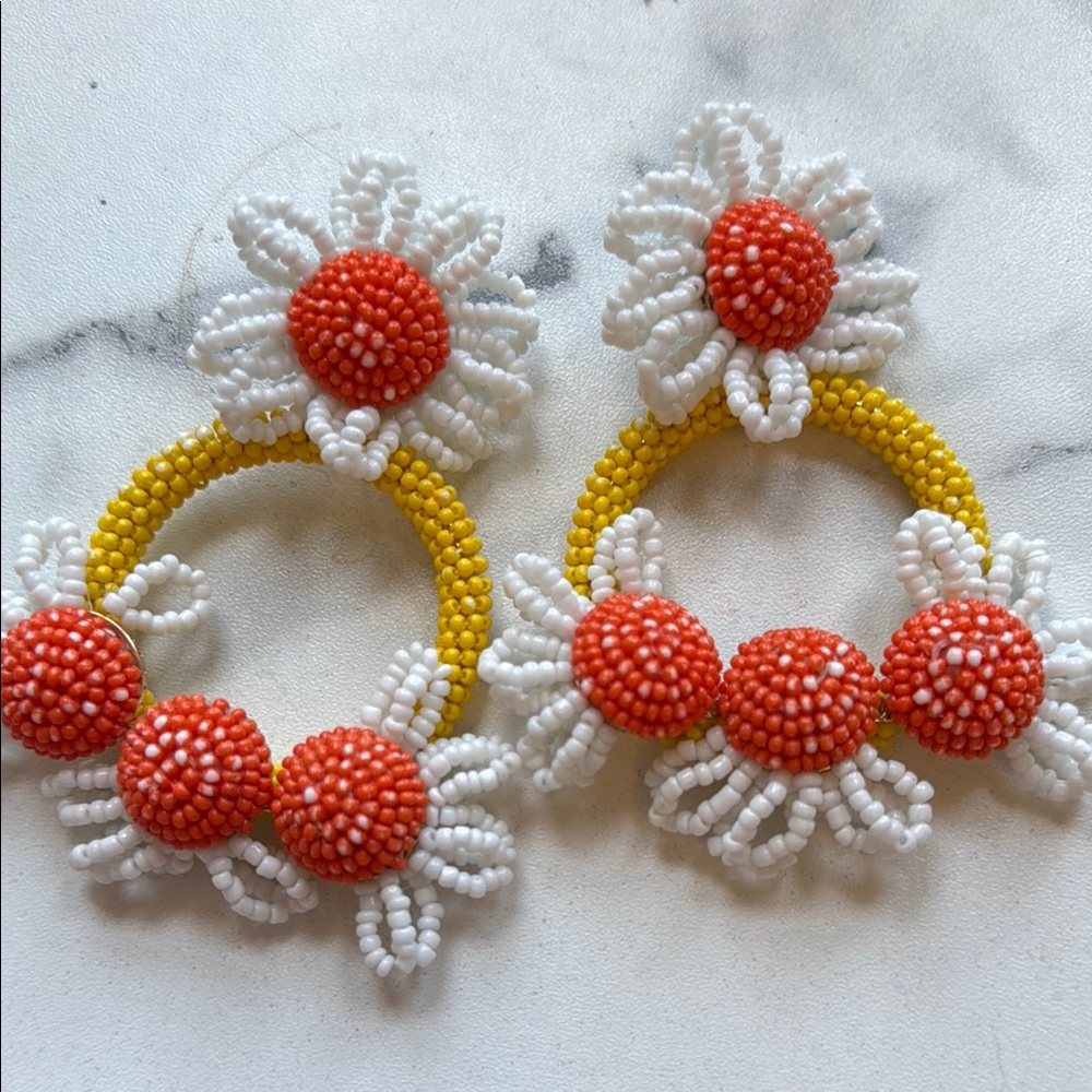 Suzanna Dai Beaded Daisy Hoop Earrings